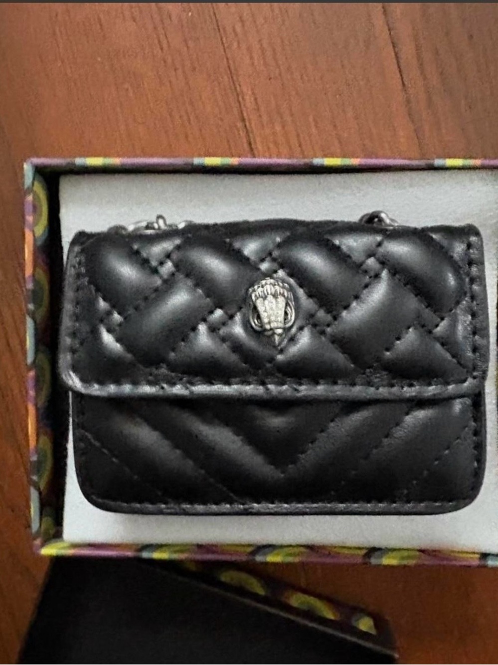 Kurt Geiger Mini Quilted Leather Crossbody Bag in Black with Silver Hardware